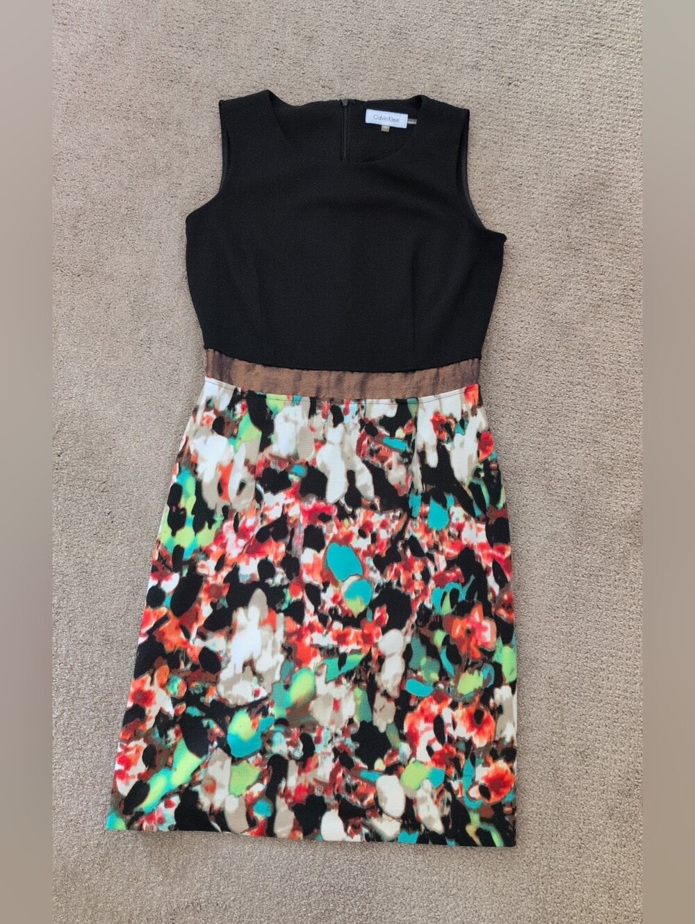 Calvin Klein Sleeveless Stretchy Multi Colored Abstract Pattern Sheath Dress